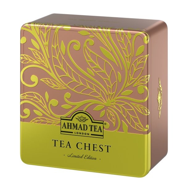 Tea Chest Four Caddy with 4 Black &amp; Green Teas - 40 Teabags