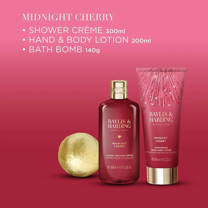 Baylis &amp; Harding Midnight Cherry Luxury Heart Keepsake Gift Box Set