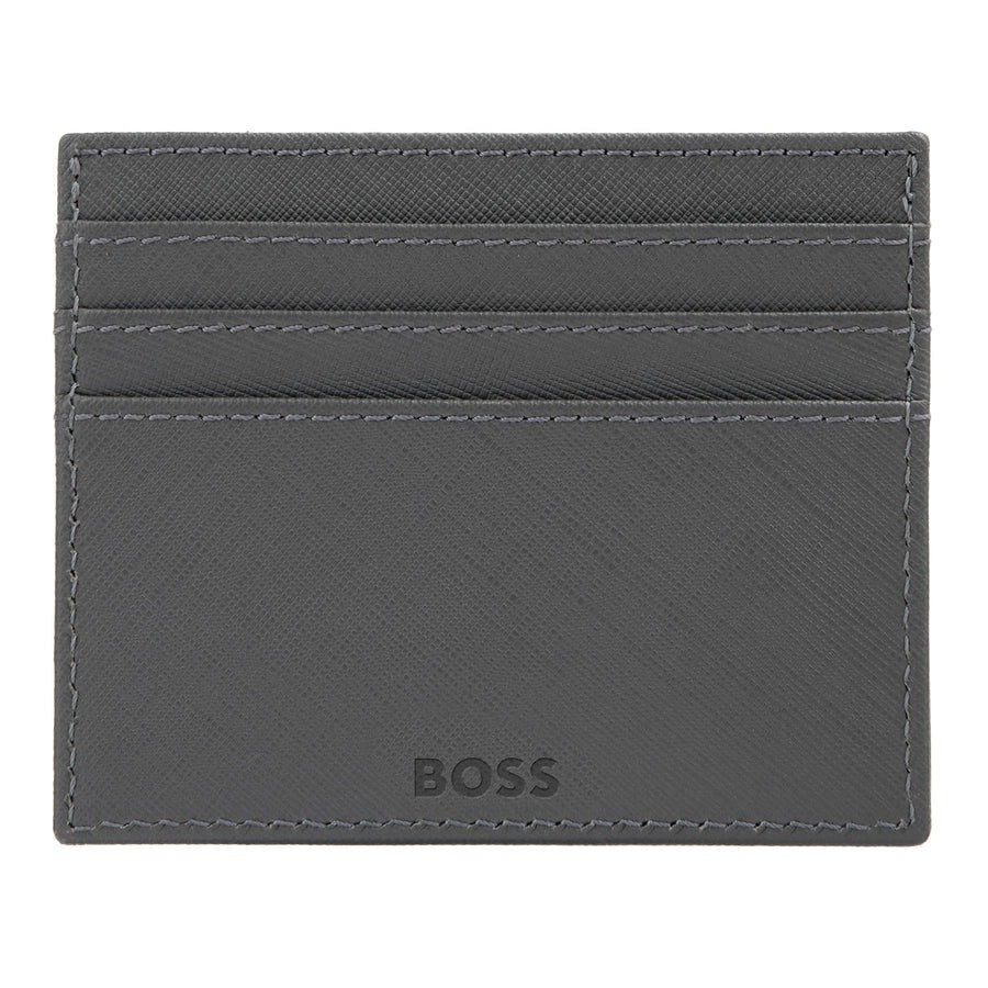BOSS Double B Saffiano Grey Leather Card Holder
