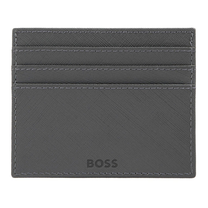 BOSS Double B Saffiano Grey Leather Card Holder