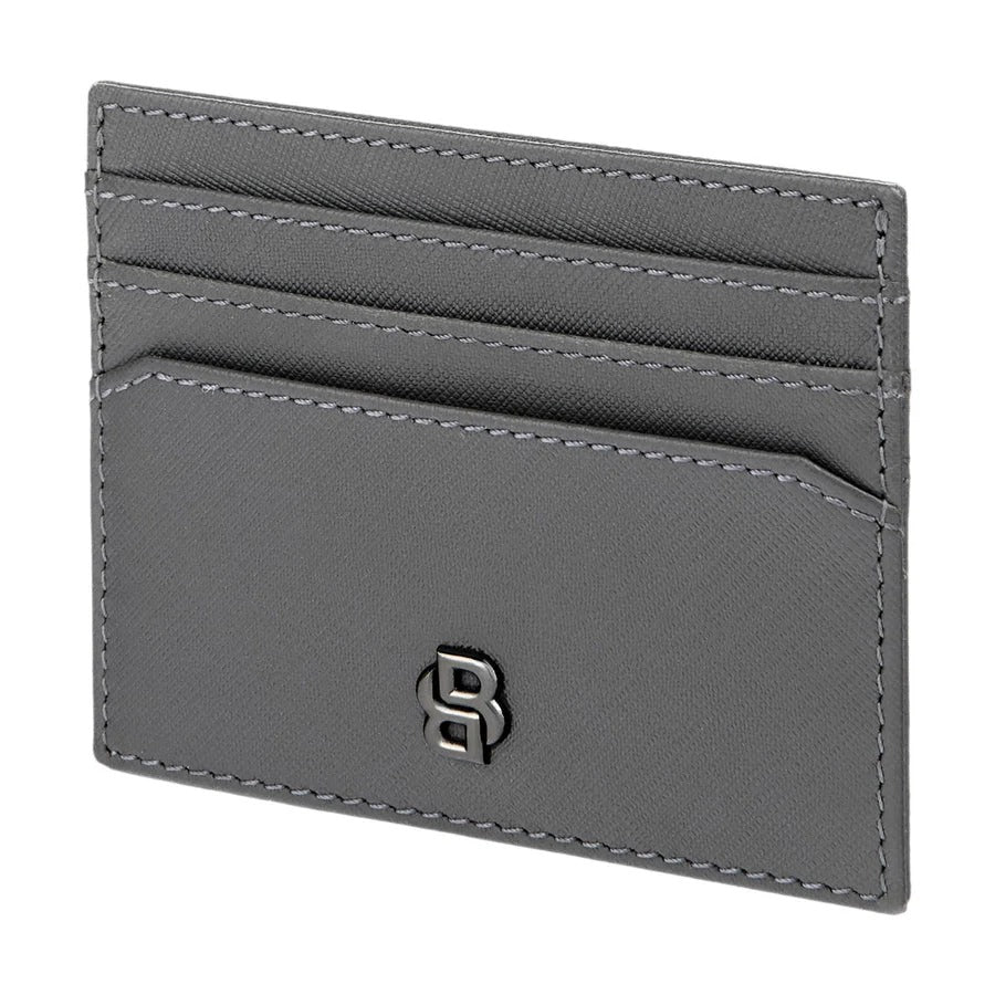 BOSS Double B Saffiano Grey Leather Card Holder