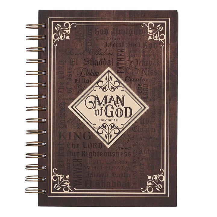 Man Of God Large Spiral Journal in Brown - 1 Timothy 6:11