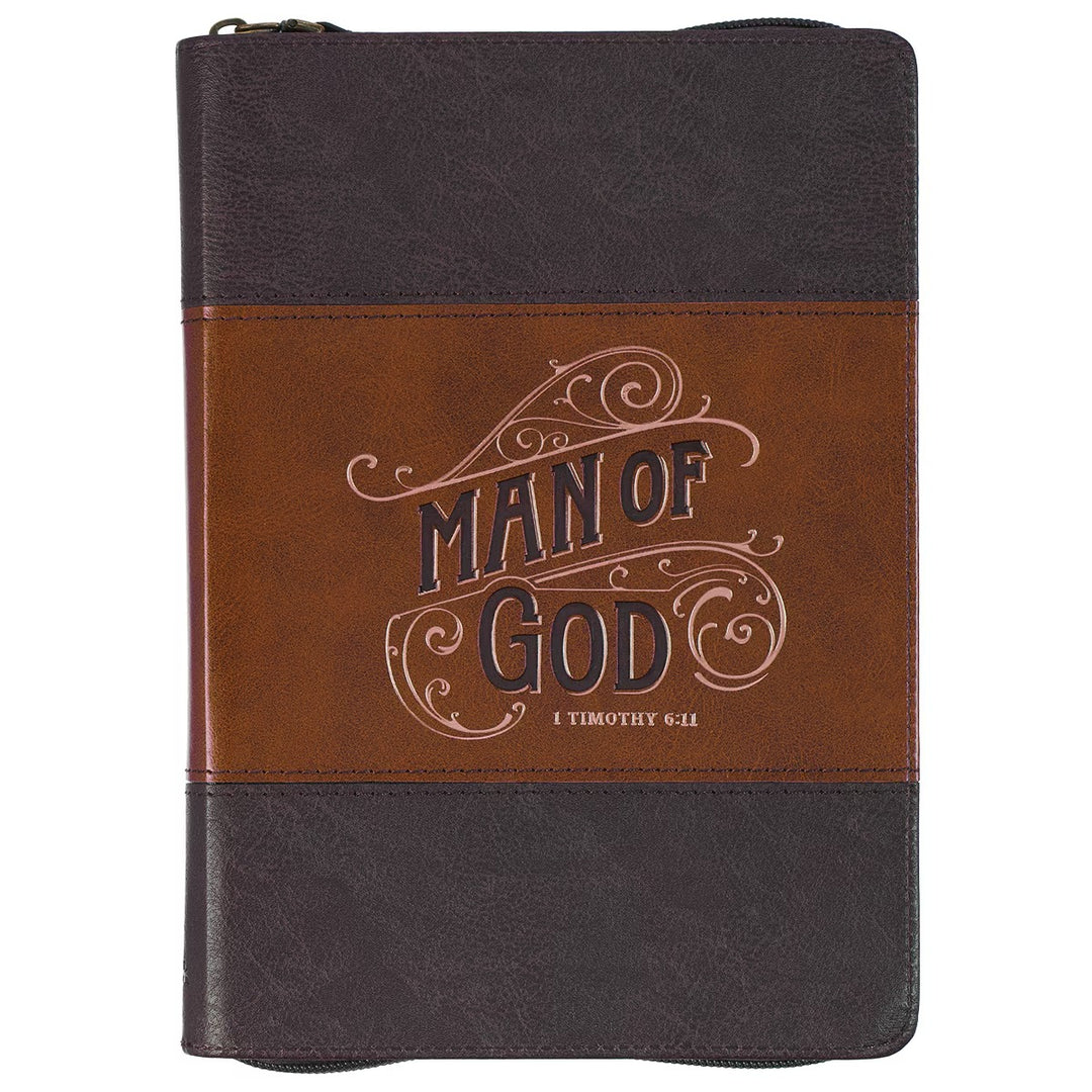 Man of God Faux Leather Journal with Zipper Closure - 1 Timothy 6:11