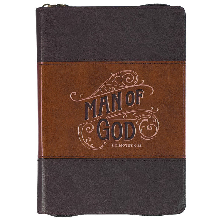 Man of God Faux Leather Journal with Zipper Closure - 1 Timothy 6:11