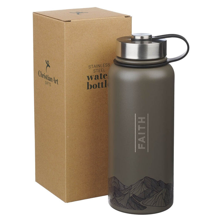 Faith Brown Stainless Steel Water Bottle - Matthew 17:20