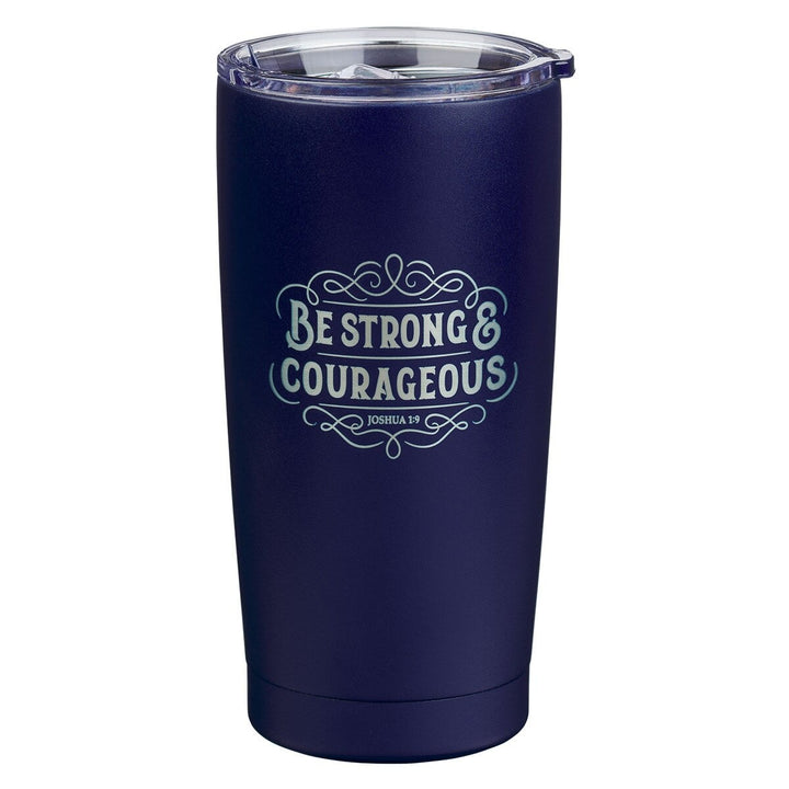 Strong and Courageous Navy Blue Stainless Steel Travel Tumbler - Joshua 1:9