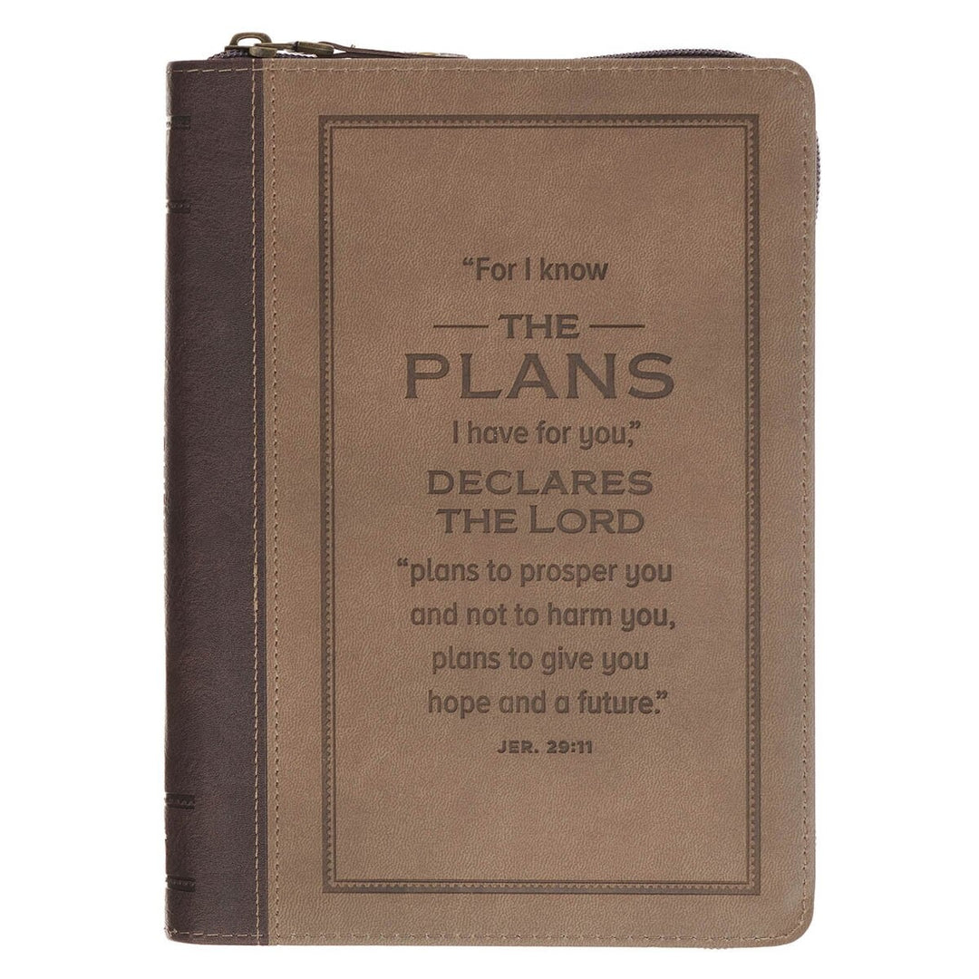 The Plans Brown Faux Leather Journal with Zipper Closure - Jeremiah 29:11