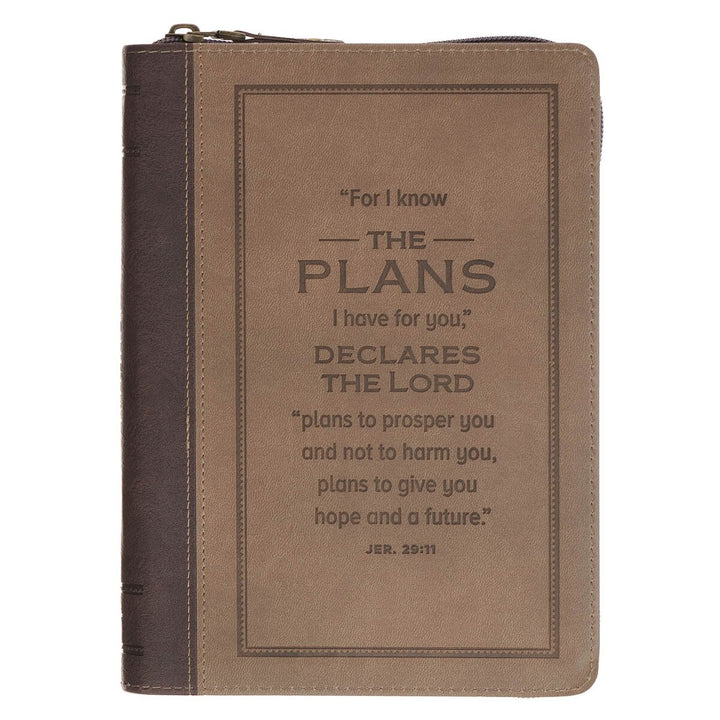 The Plans Brown Faux Leather Journal with Zipper Closure - Jeremiah 29:11