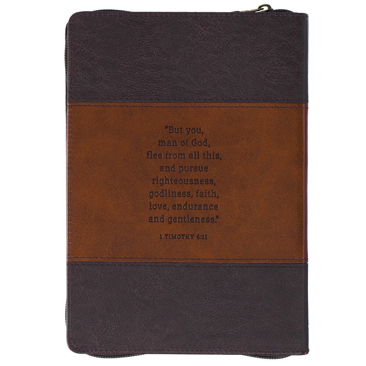 Man of God Faux Leather Journal with Zipper Closure - 1 Timothy 6:11