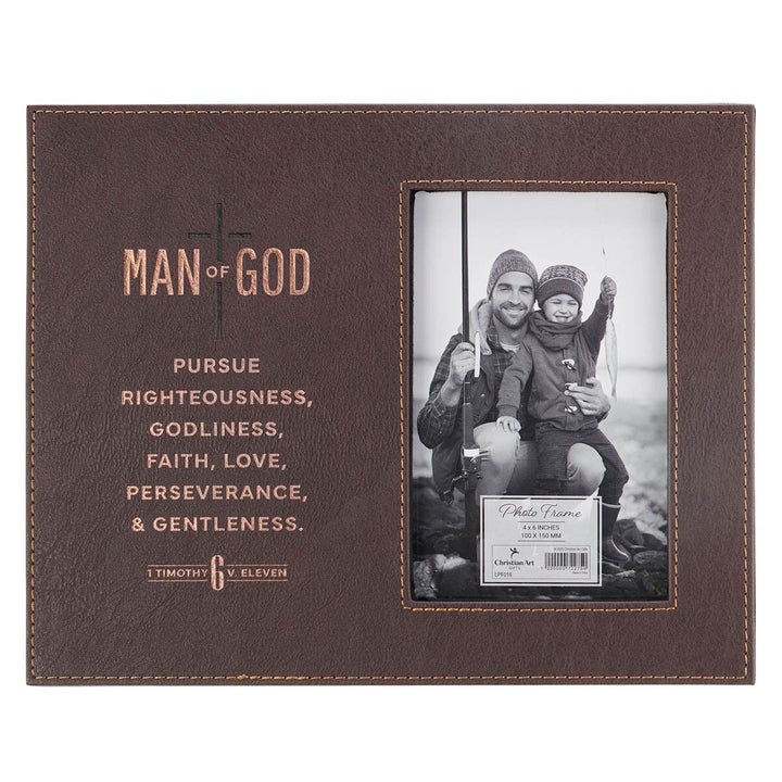 Man of God Brown Faux Leather Photo Frame - 1 Timothy 6:11