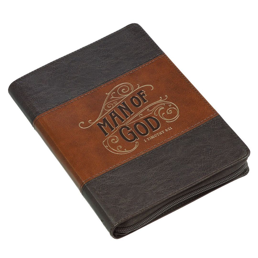 Man of God Faux Leather Journal with Zipper Closure - 1 Timothy 6:11
