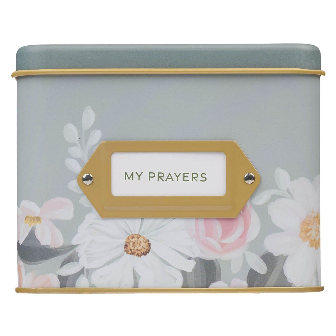 My Prayers "He Restores My Soul" Sage Floral Prayer Tin