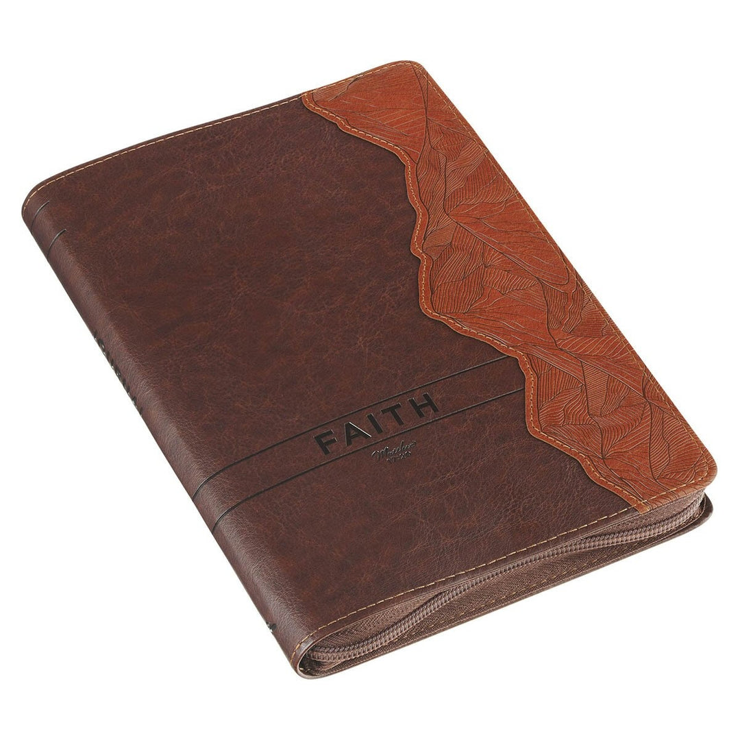 Faith Chestnut Brown Faux Leather Journal with Zipper Closure - Matthew 17:20