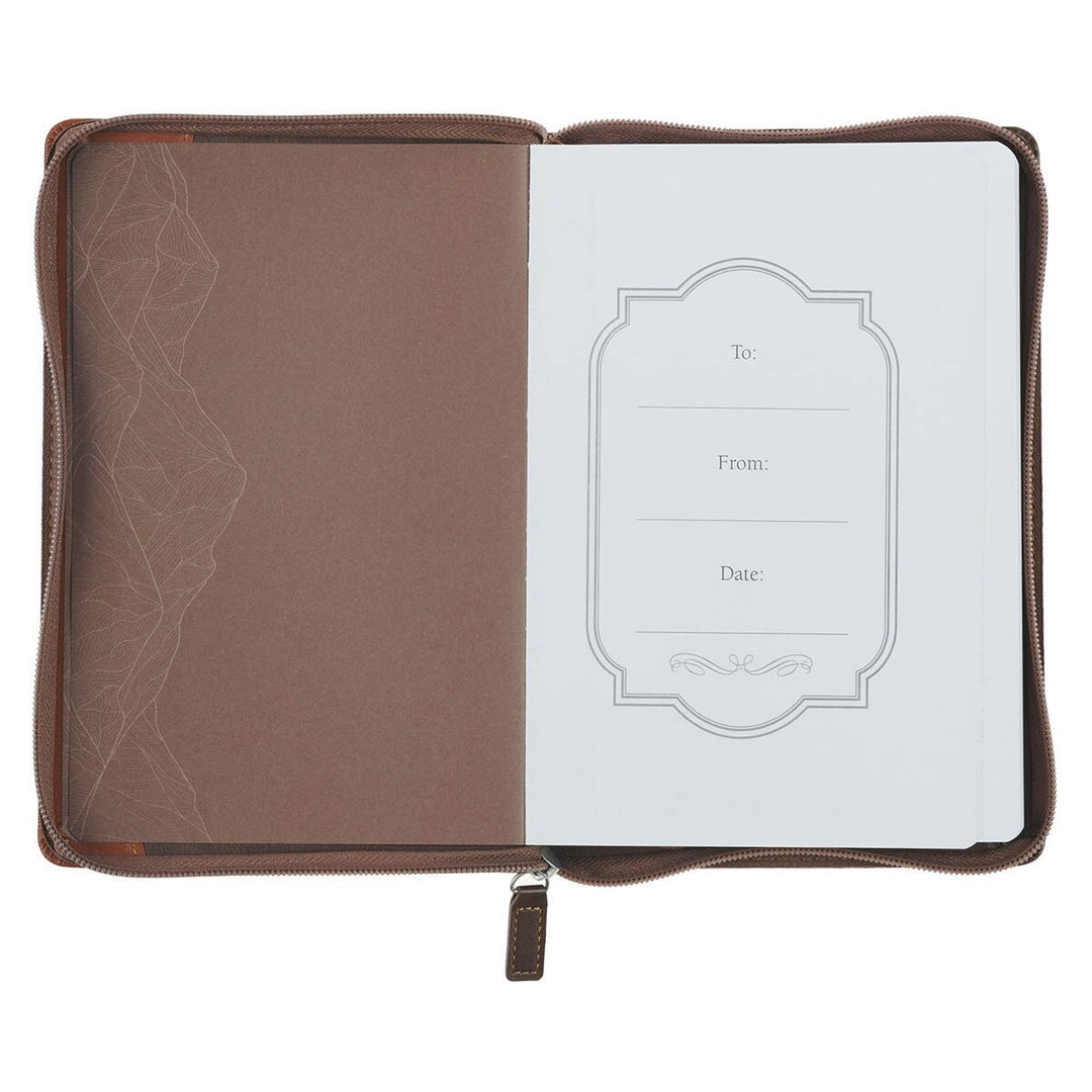Faith Chestnut Brown Faux Leather Journal with Zipper Closure - Matthew 17:20