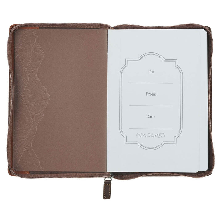 Faith Chestnut Brown Faux Leather Journal with Zipper Closure - Matthew 17:20