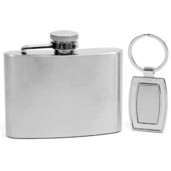 Stainless Steel Hip Flask & Keychain Set