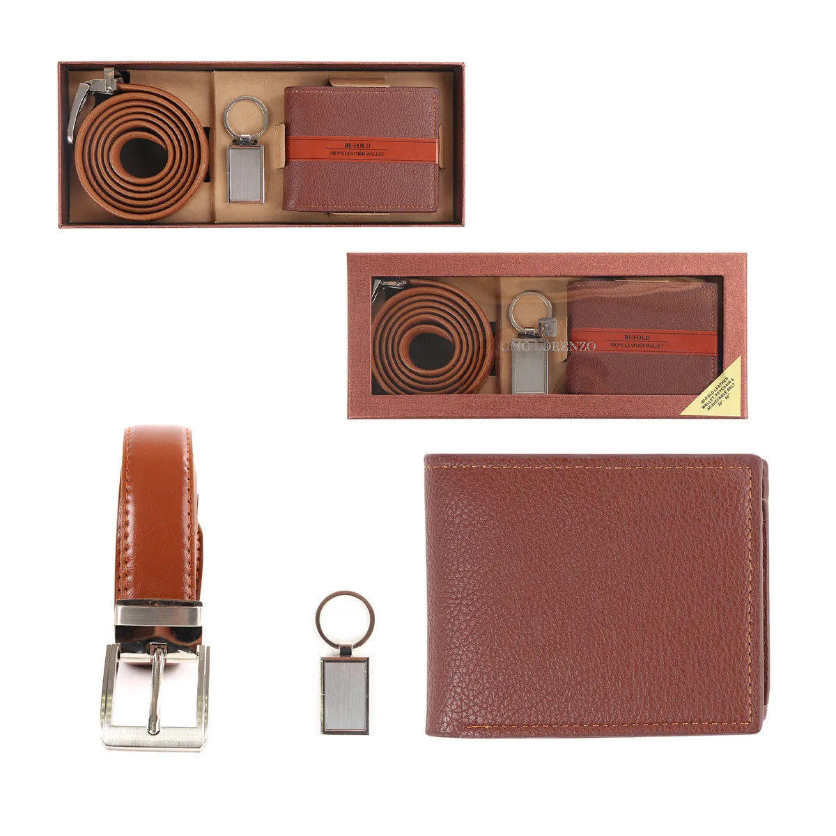 Selini Belt, Buckle, Wallet Keychain Set - HIS- WKB4601BR
