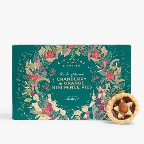 Cartwright & Butler Christmas - Cranberry & Orange Mini Mince Pies in Carton 120g