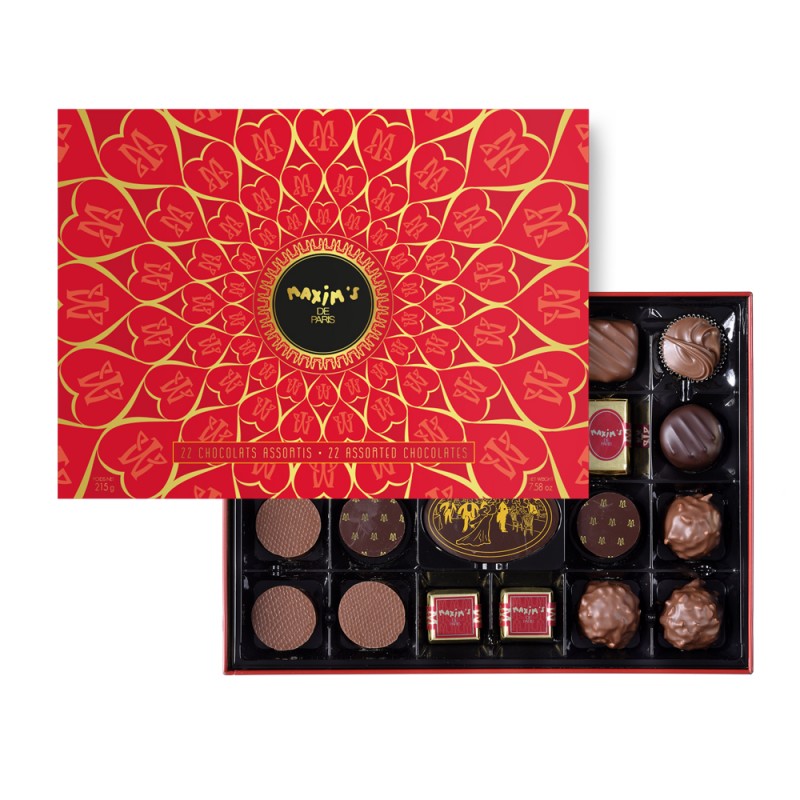 Maxim Red Tin 22 Assorted Chocolates With Valentine Day Sleeve 215g