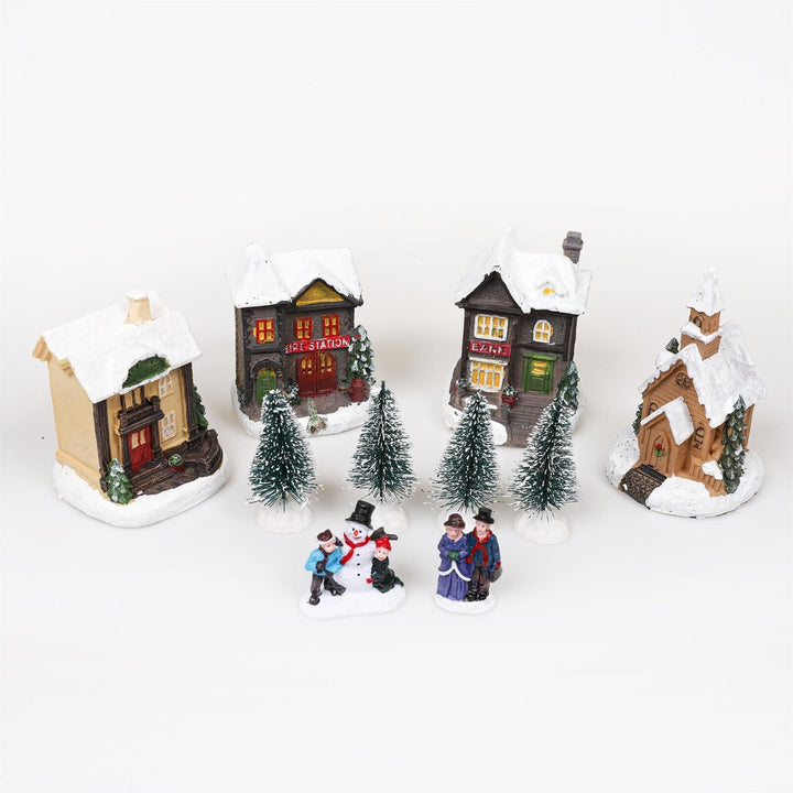 Mini Village Scene Set With Light Up Houses