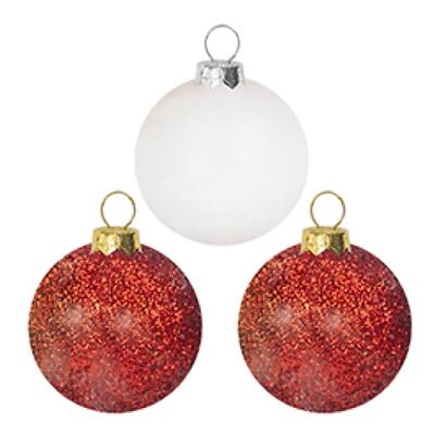 30mm Baubles Christmas Tree Decoration - Red & White