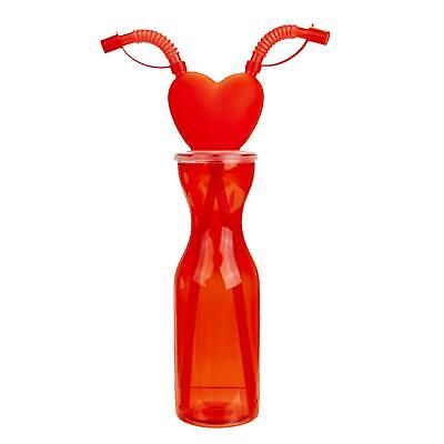 Valentines Plastic Heart Bottle wit Two Straw- 500ml