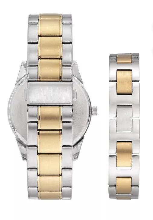 Armitron Two Tone Navy Gold Dial Stainless Steel Watch & Bracelet Set