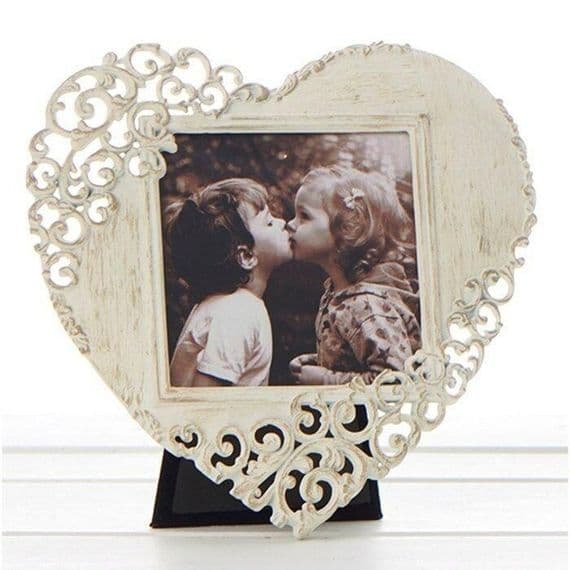 Old Cream Vintage Lace Ornate Rustic Metal Photo Frame