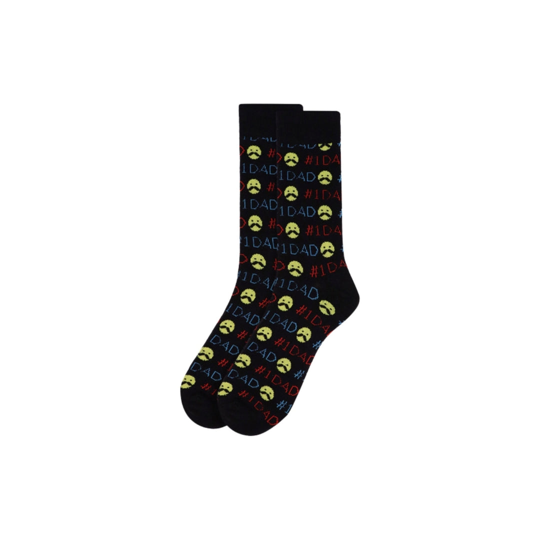 # 1 Dad Mustache Emoji Pattern Crew Novelty Socks